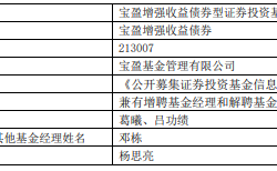 宝盈增强收益债券增聘葛曦与吕功绩 杨思亮离任